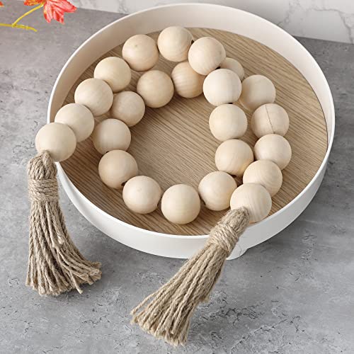 50-Inch Large Wood Bead Garland with Tassels - Farmhouse Boho Decor