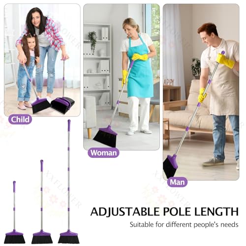 Long Handle Broom and Dustpan Set - Upright Cleaning Combo for Pet Hair