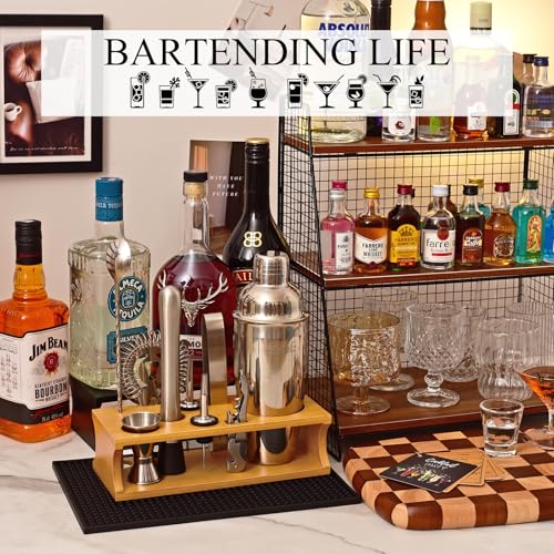 Eocolz Burlywood Silver 11-Piece Cocktail Bar Set with Stand, Shaker, Jigger & More