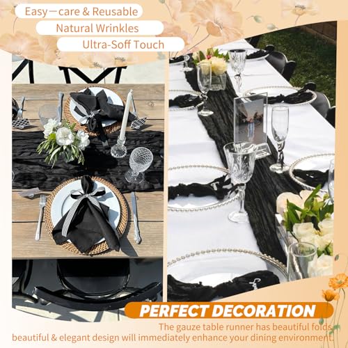 Showgeous 20 Pack Black Cheesecloth Table Runner 17 x 108 Inches (1.7 ft x 9 ft)