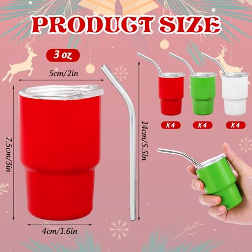 12 Pack Christmas Mini Stainless Steel Tumbler Shots with Lids & Straws