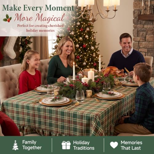 Green Christmas Plaid Ruffled Tablecloth 52x70 Inch for Holiday Dining - Mindsoft