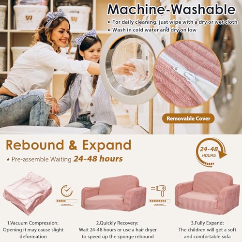 2-in-1 Convertible Toddler Sofa Chair with Blanket - Corduroy Kids Couch