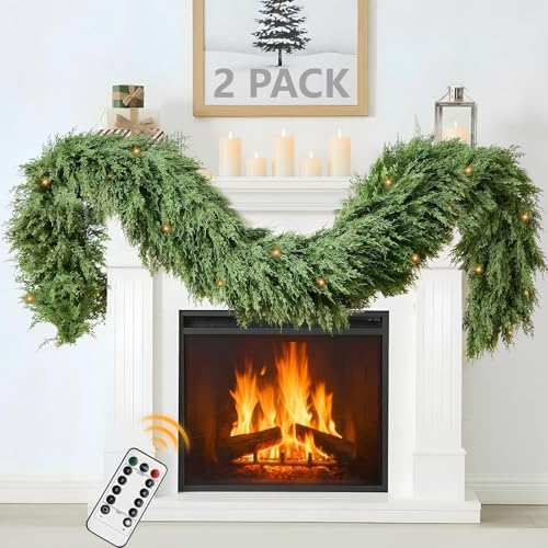 Pre-lit Cedar Christmas Garland 6ft 2-Pack for Mantle, Indoor/Outdoor