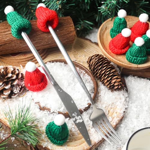 Mini Knit Santa Hats for Crafts - 30 Pieces, Red & Green, 2 Inch