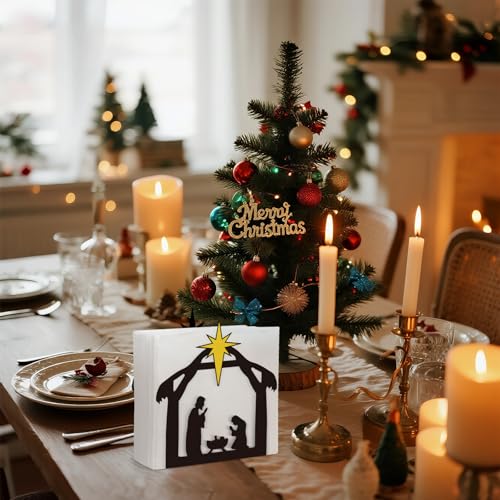 OAXNTGW Christmas Nativity Napkin Holder - Black Metal Table Decor (Nativity)