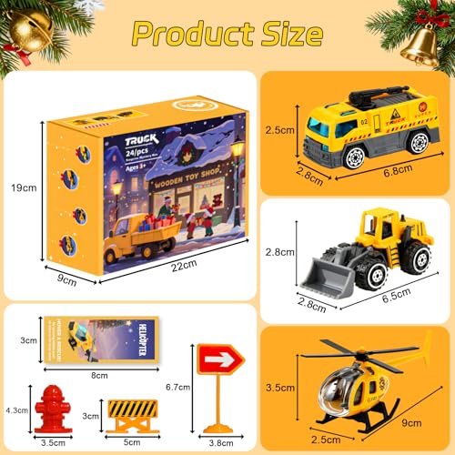 Kids Construction Truck Advent Calendar - 24-Day Christmas Countdown Toy Set