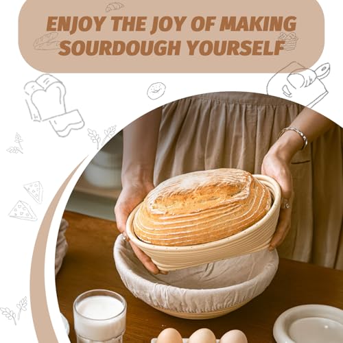 Sourdough Bread Proofing Basket Set - 9" Round & 10" Oval Banneton Kit