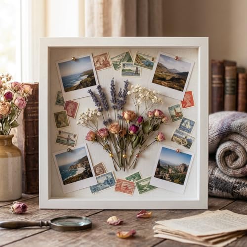 8x8 White Shadow Box Frame with Linen Backing and Push Pins