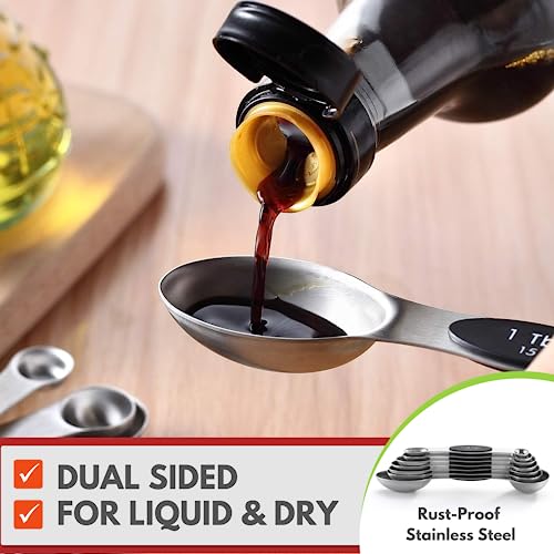 Magnetic Stainless Steel Measuring Spoons Set of 8 with Leveler - Black