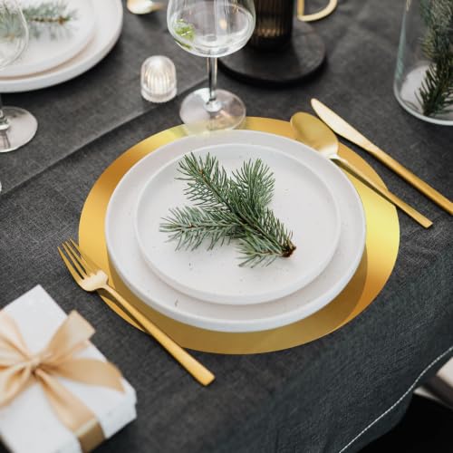 100-Pack 13-Inch Round Gold Disposable Placemats, Mirrored Charger Plates