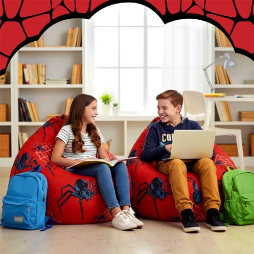 27-Inch Spider Stuffed Animal Storage Bean Bag Chair Cover for Kids