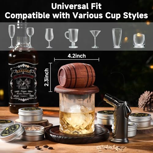 Cocktail Smoker Kit with 6 Wood Chips, Torch, Glasses & Ice Ball Molds