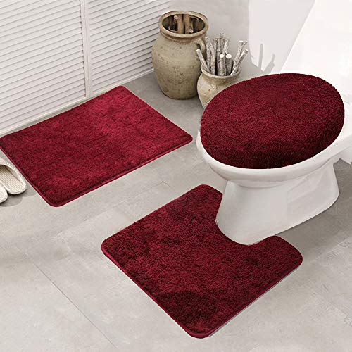 3-Piece Bathroom Rug Set, Anti-Slip Soft Bath Mat, U-Shaped Rug & Lid Cover