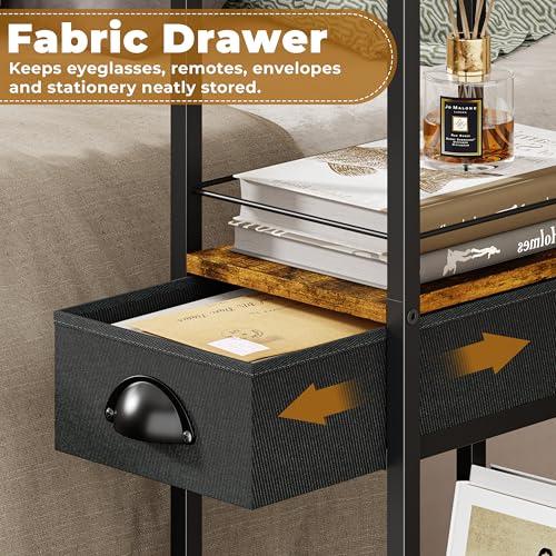 C-Shaped Rolling Side Table with Storage Drawer and Wheels for Living Room