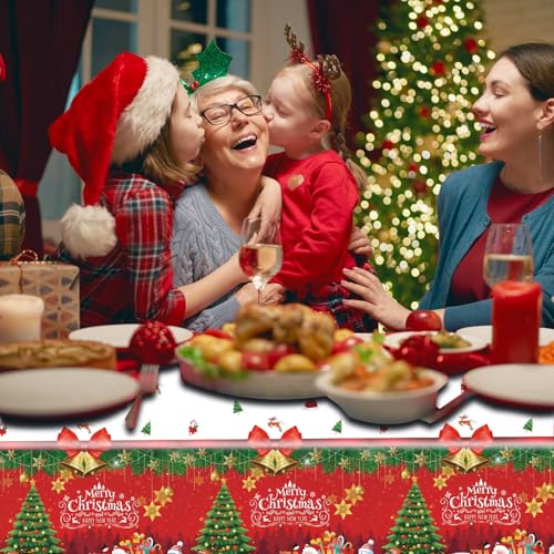 KALOR 3 Pack 54 x 108in Christmas Tablecloths – Disposable Snowman Vintage Waterproof
