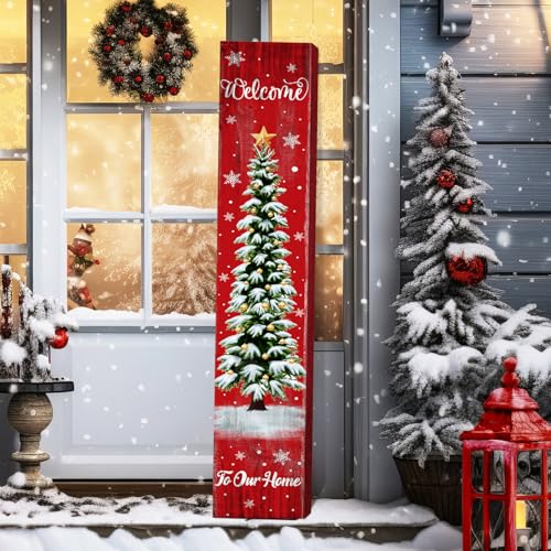 SmoothNovelty Pine Tree Christmas Wooden Porch Sign 47'' Welcome Holiday Decor