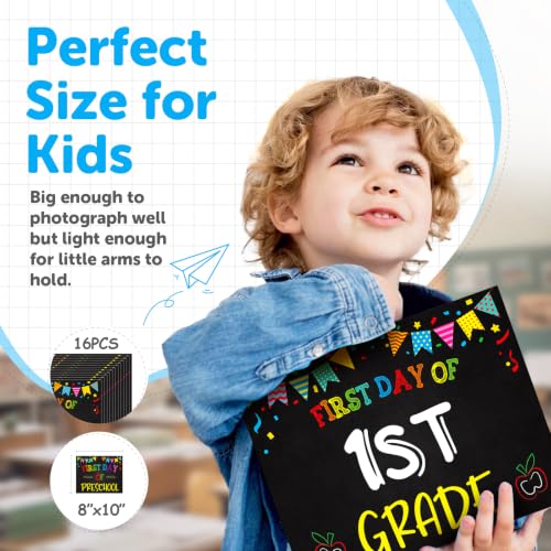 16 Pcs First and Last Day of School Signs - Double-Sided Photo Props