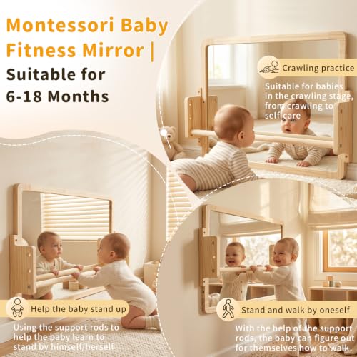 3-in-1 Montessori Mirror with Adjustable Pull-Up Bar for Toddlers