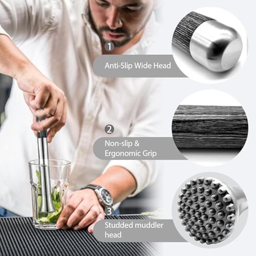 Silver 12.5 Inch Stainless Steel Cocktail Muddler for Mojitos & Drinks