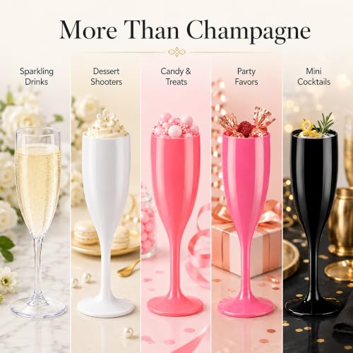 SAIAOKJ White Plastic Champagne Flutes 6 Oz - 10 Pack for Parties & Events