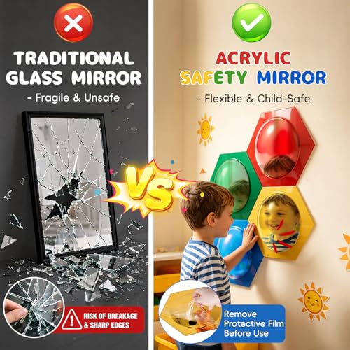 4-Piece Hexagon Sensory Bubble Mirror Set for Kids Playroom Wall Decor