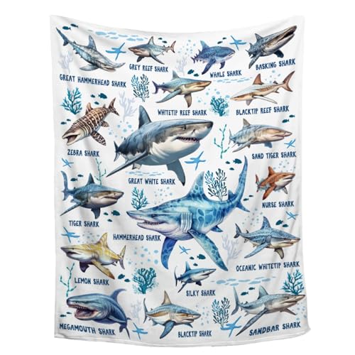 Kegono 50x60 Inch Shark Blanket for Ocean Animal Lovers - Full Size, Ultra-Soft Flannel