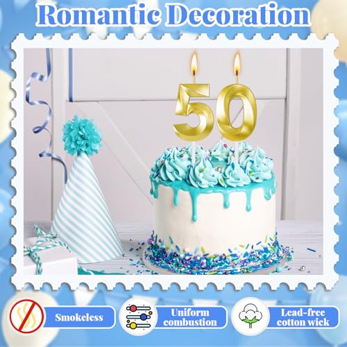 Gold Number 50 Birthday Candle with Holder | Milestone Cake Topper