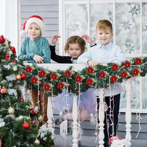 4-Piece Red Poinsettia Outdoor Christmas Flowers with Pine Cones & Berries