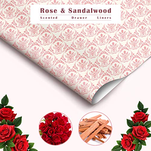 Scented Drawer Liners, Rose Sandalwood Fragrant Paper Sheets (6 Pack)