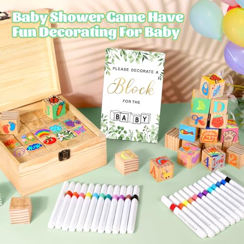 Baby Shower Guestbook Block Game Set with 50 Wooden Blocks & Markers