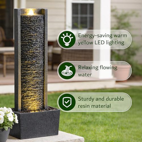 36-Inch Outdoor Floor Standing Water Fountain with LED Lights