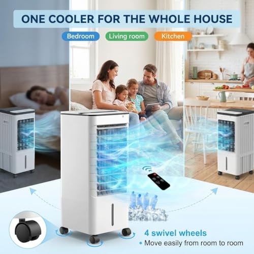 Portable Evaporative Swamp Cooler 3-in-1 Tower Fan with Remote and Ice Packs