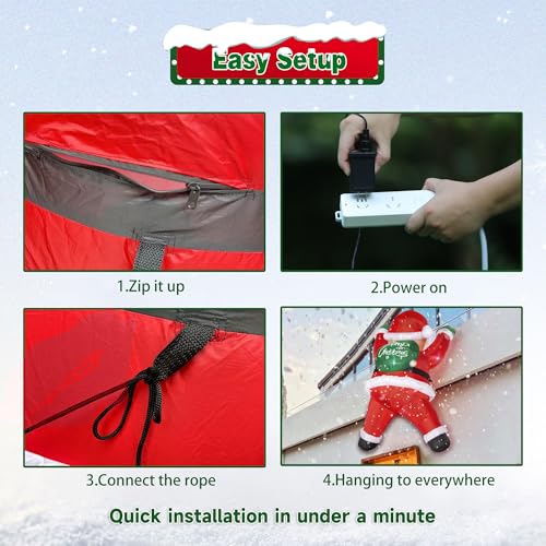 6FT Hanging Joy Santa Inflatable Christmas Decor with 5 LED Lights - TwoBees Outdoor/Indoor Blow Up