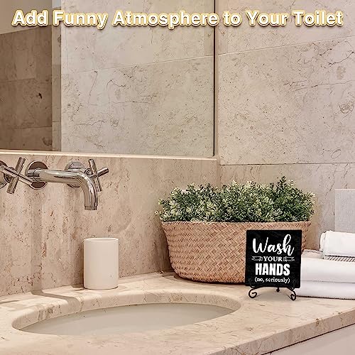 Wash Your Hands Bathroom Signs Decor, Bathroom Home Shelf Counter Decorations Items, Thanksgiving Christmas Birthday Gifts for Women Men Home Restroom Toilet Decor - A05