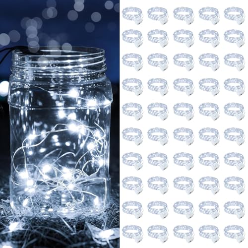 50 Pack White Fairy Lights Battery Operated 7ft 20 LED for Mason Jars & Centerpieces (50, White) Chzk