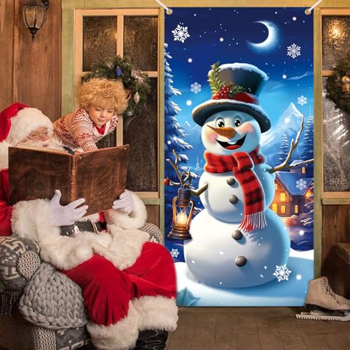 Christmas Door Cover Snowman Scene Indoor Outdoor Holiday Banner 35x71in