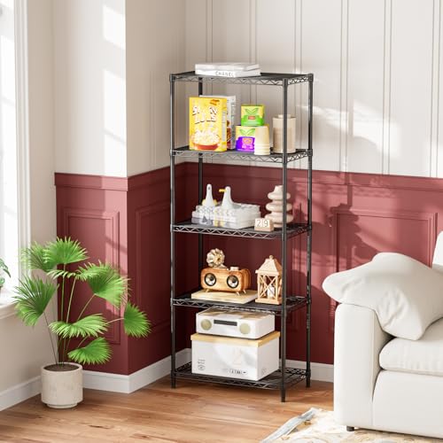 5-Tier Adjustable Metal Wire Storage Shelving Unit 22" W Black