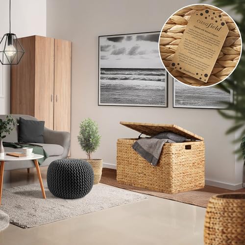 30-Inch Wicker Storage Chest with Lid, Safety Hinge, and Cut-Out Handles