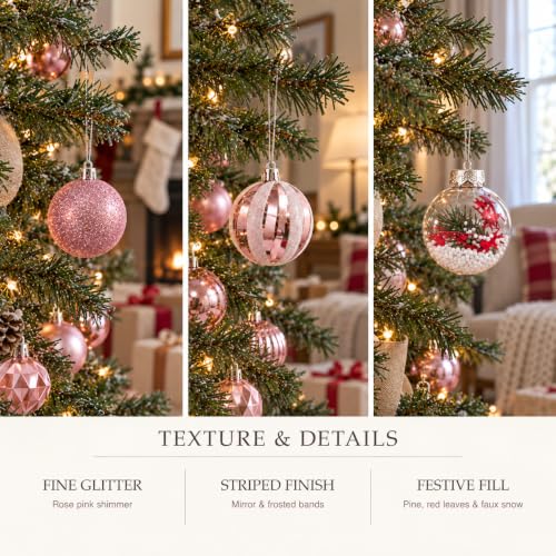 111 Pcs Pink & Clear Christmas Ornaments Set - Shatterproof Holiday Decor