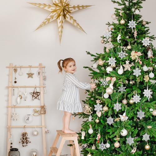 Buryeah White Crochet Snowflake Christmas Ornaments 36Pcs Holiday Decor