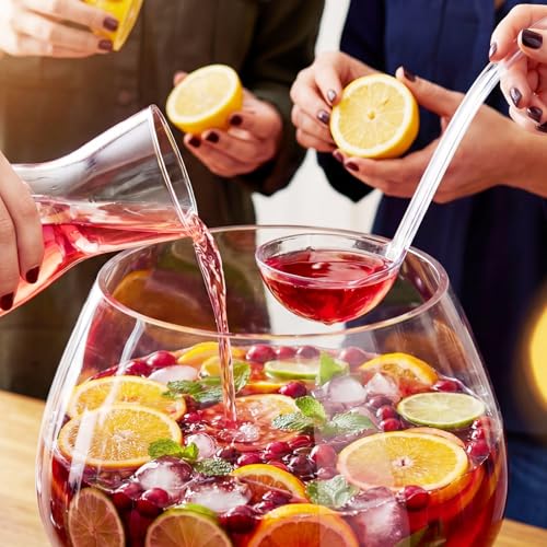 2 Gallon Clear Glass Punch Bowl Set with Ladle, Elegant Stemmed Design