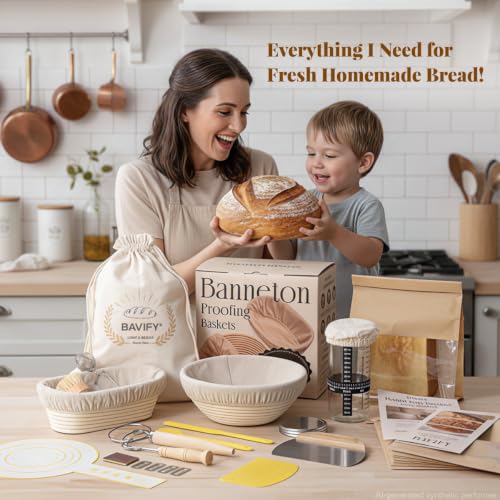 Complete Sourdough Starter Kit with Rattan Banneton Proofing Baskets