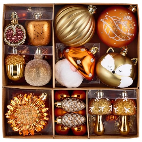 50-Piece Shatterproof Fall Tree Ornament Set - Orange Autumn Harvest Decor