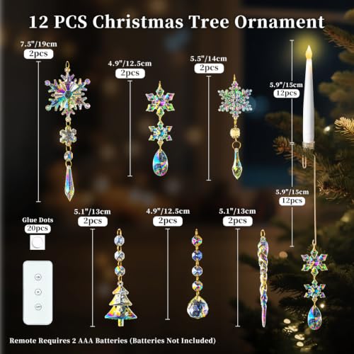Everloria Iridescent 12-Piece Christmas LED Candle Set with Remote & Ornaments