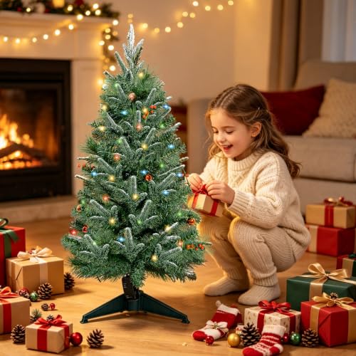 3ft Green Artificial Pre-Lit Christmas Tree with Red Berries & Ornaments - 3ft-Variation