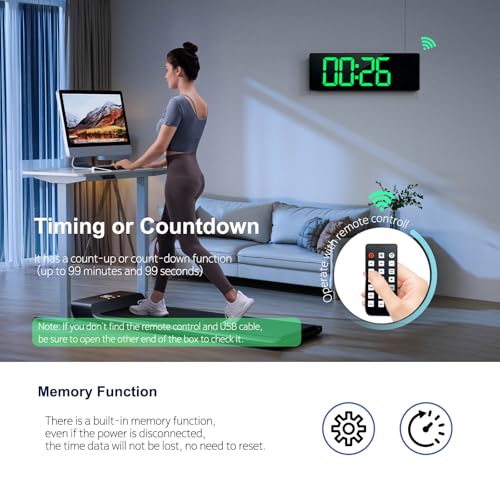 16" Large Digital Wall Clock with Remote Control - 11 RGB Colors & Night Light