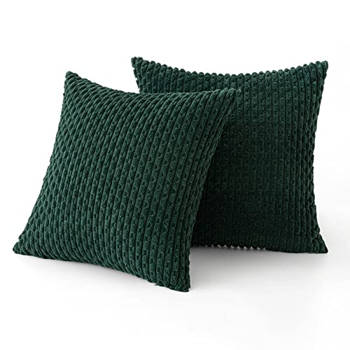 MIULEE Christmas Decorative Throw Pillow Covers 20x20 Dark Green Set of 2, Army Green Textured Cotton Polyester