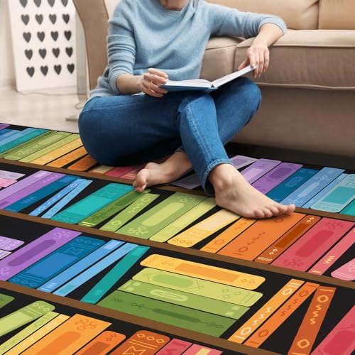 Bookshelf Themed Classroom Reading Rug 7x5 ft, Anti-Skid Library Carpet
