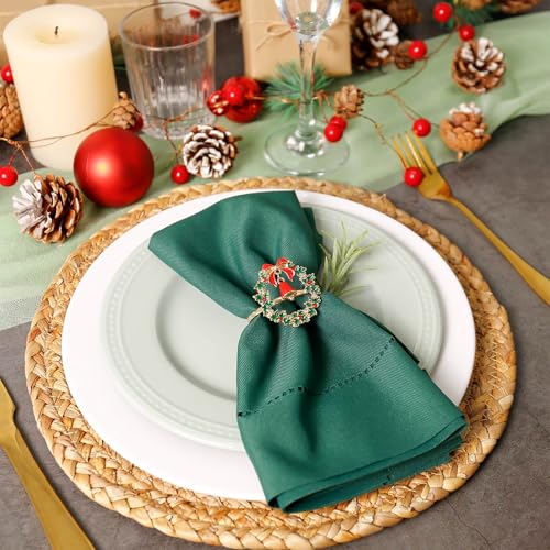 Christmas Wreath Napkin Rings Set of 6 – Xmas Wreath Metal Napkin Holders for Holiday Tables